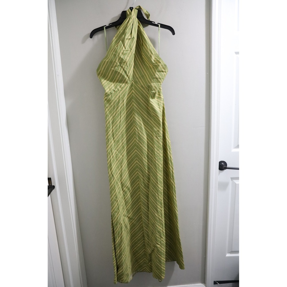 o.p.t Noelle Cotton Dress Green Striped Cotton Halter Maxi Dress Size S
